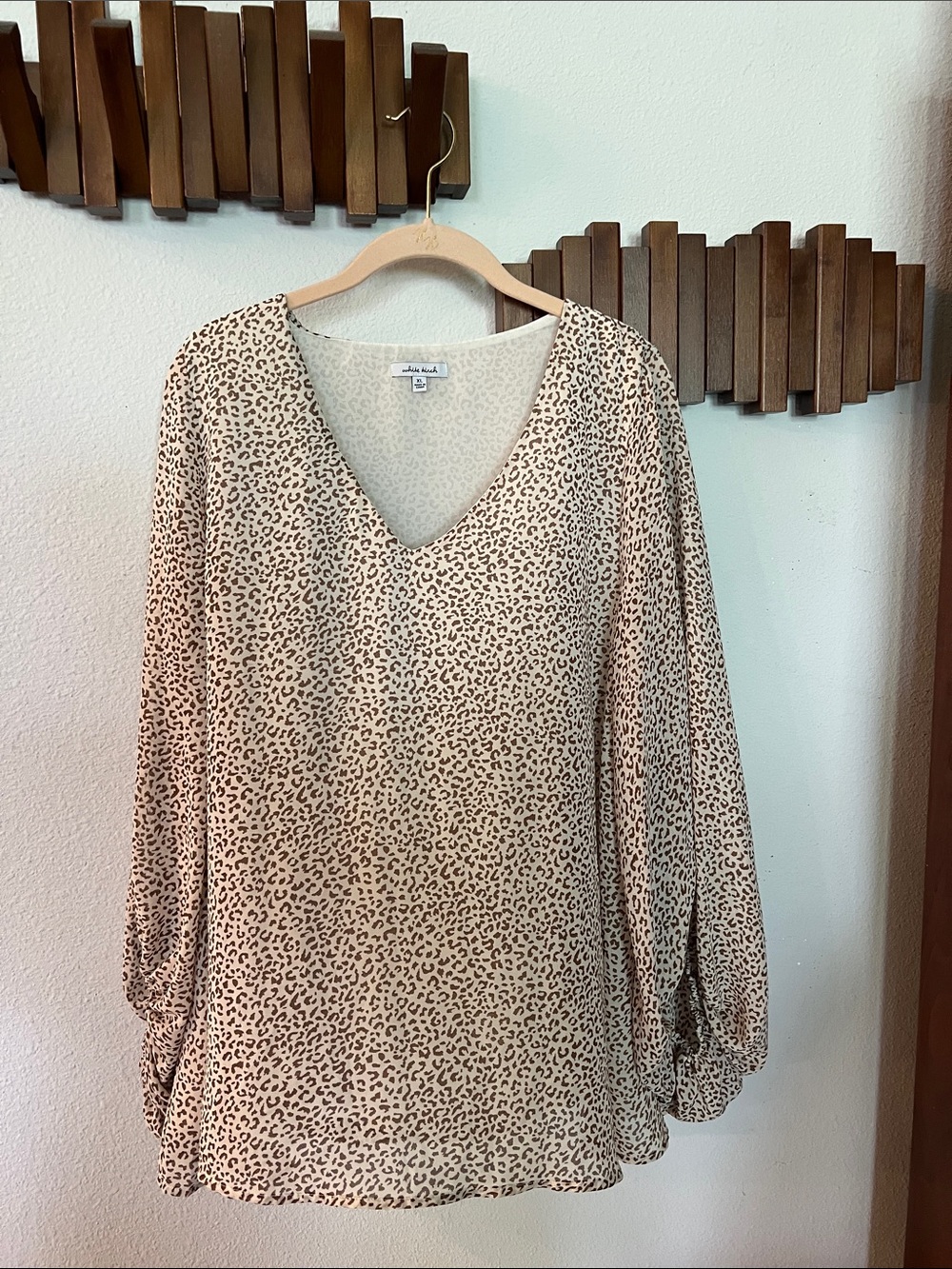 white birch Beige Leopard Print V-Neck Blouse